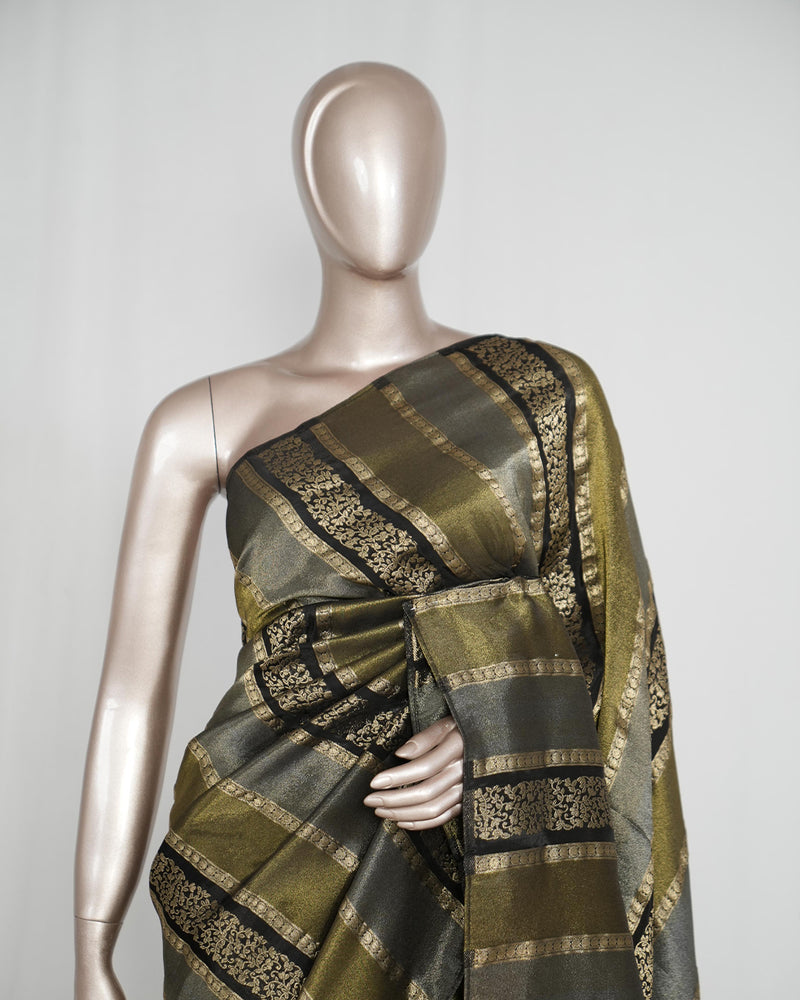 Black with antique golden banarasi semi silk Saree SAN4656