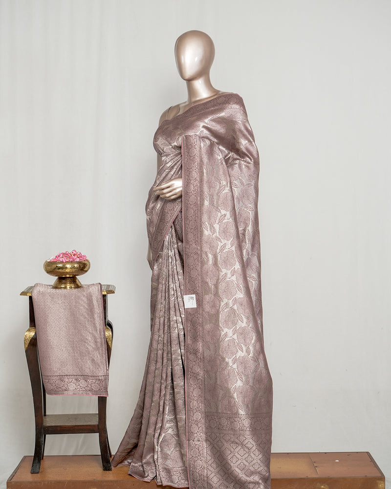 Dusty Lavender Jacquard Banarasi semi silk Saree  SAN4551