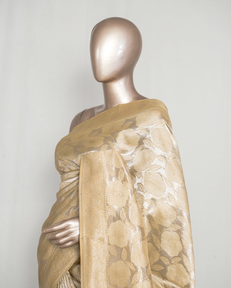 Light Golden Jacquard Banarasi semi silk Saree  SAN4550