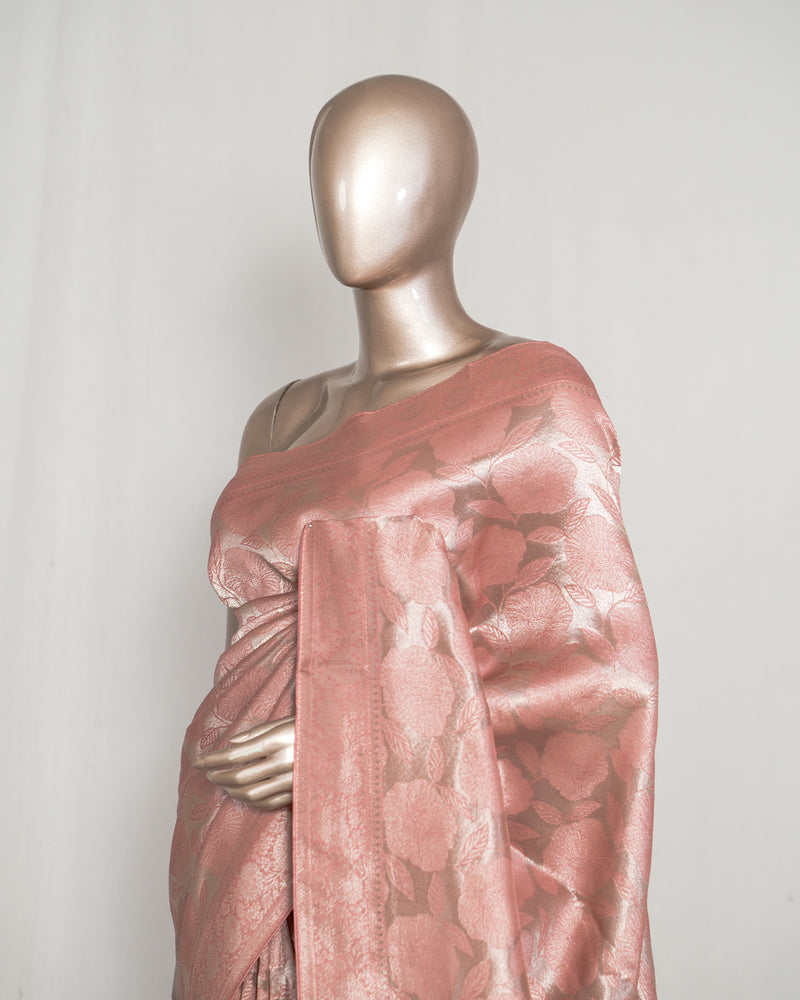 Peach  Jacquard banarasi semi silk Saree  SAN4552