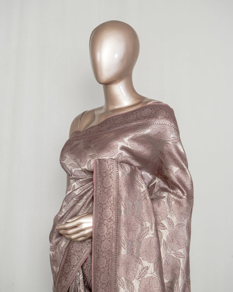 Dusty Lavender Jacquard Banarasi semi silk Saree  SAN4551