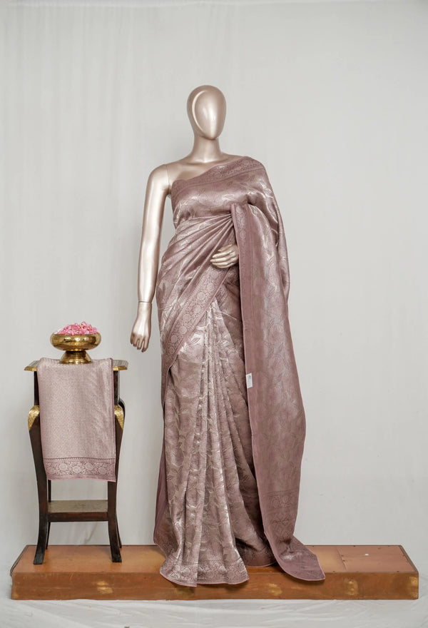 Dusty Lavender Jacquard Banarasi semi silk Saree  SAN4551