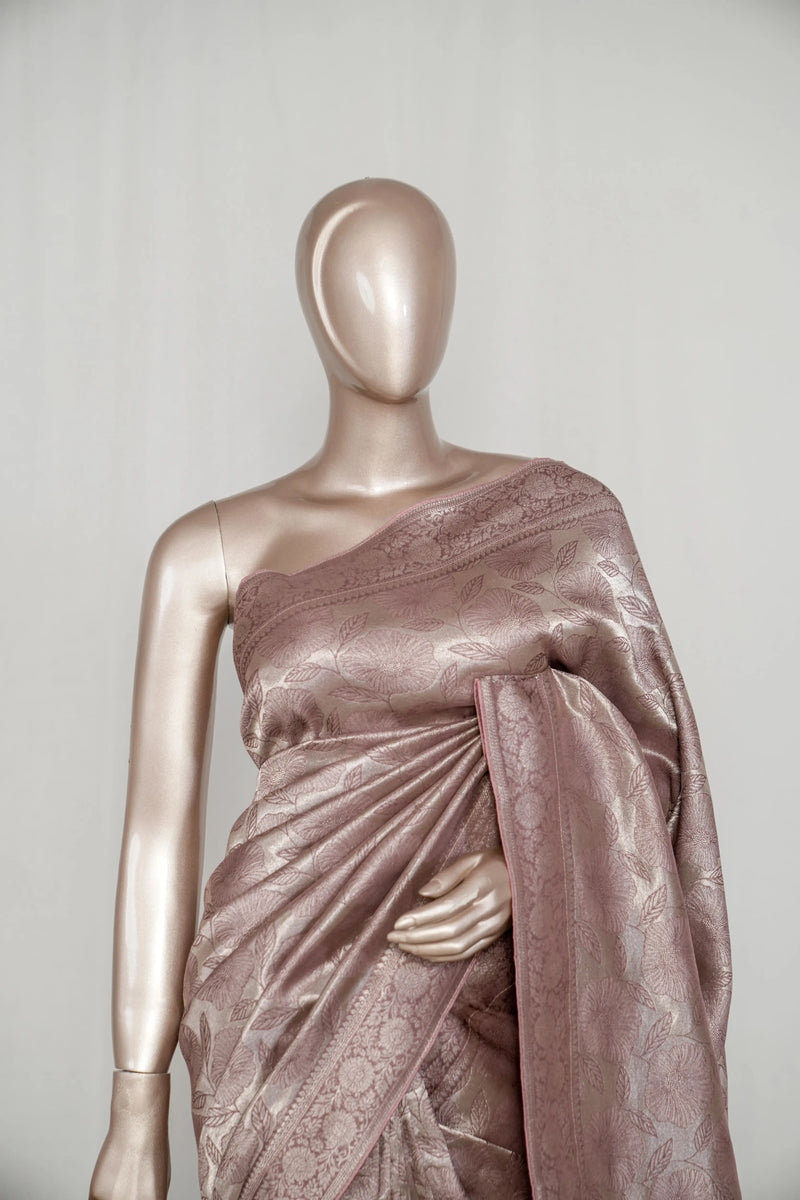 Dusty Lavender Jacquard Banarasi semi silk Saree  SAN4551