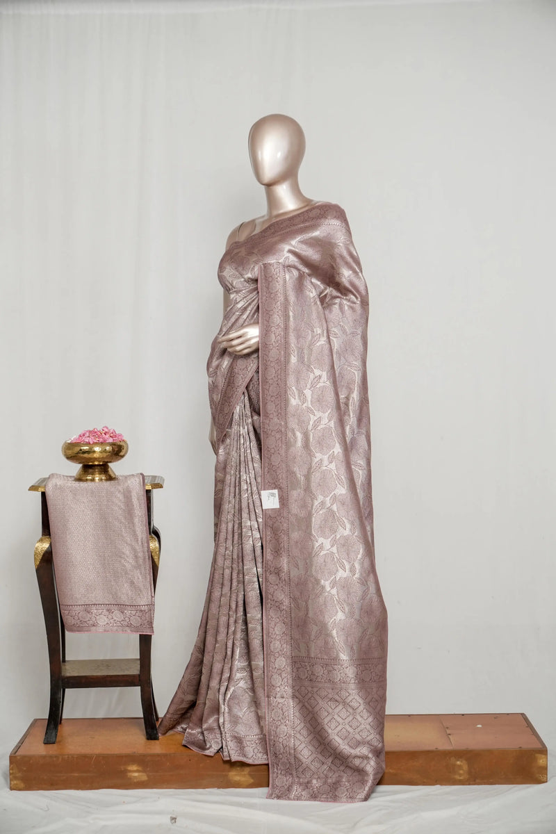 Dusty Lavender Jacquard Banarasi semi silk Saree  SAN4551