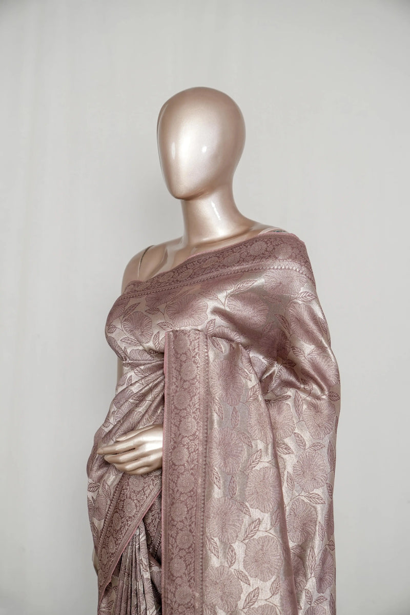 Dusty Lavender Jacquard Banarasi semi silk Saree  SAN4551