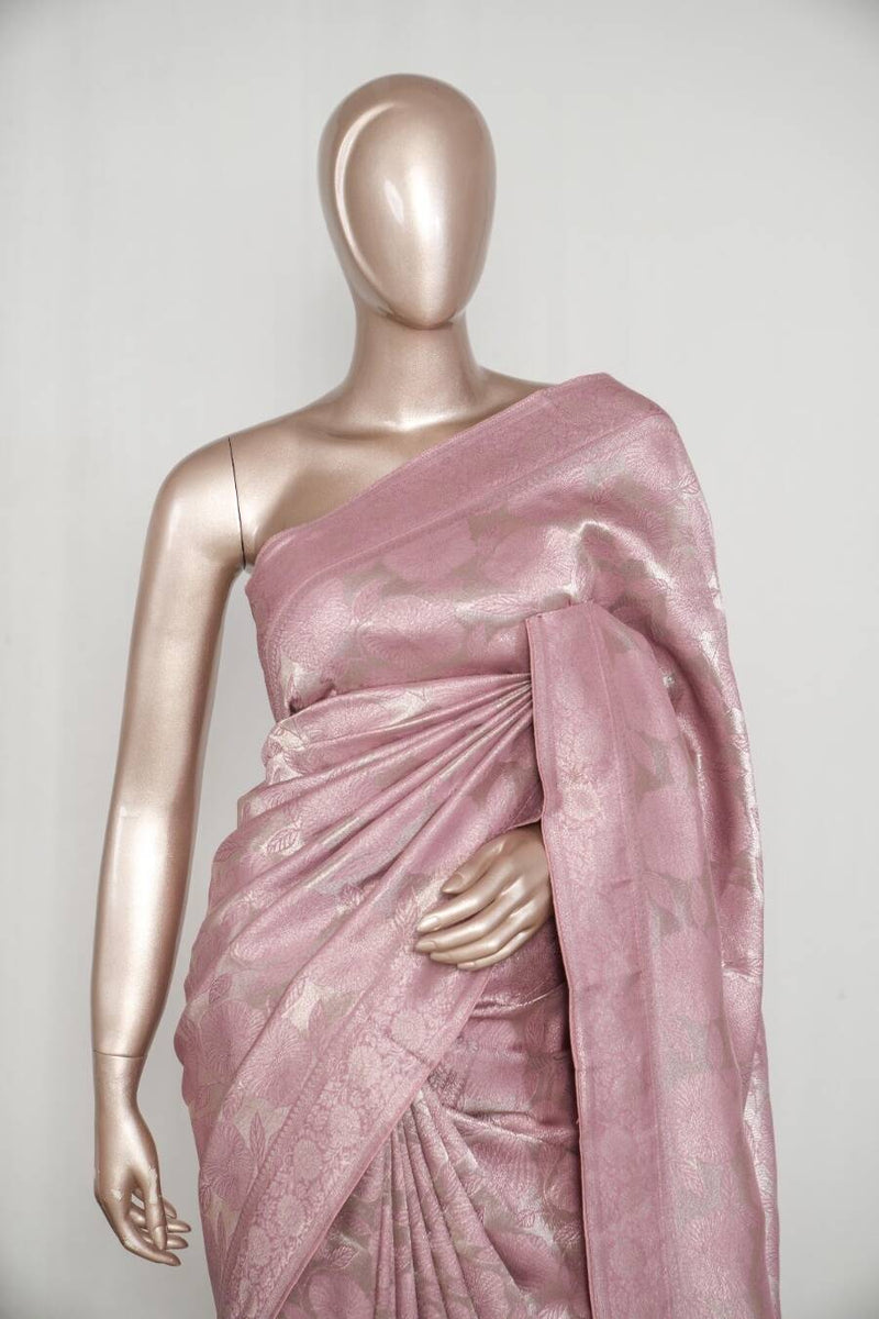 Soft Blush Pink Jacquard banarasi semi silk Saree SAN4553
