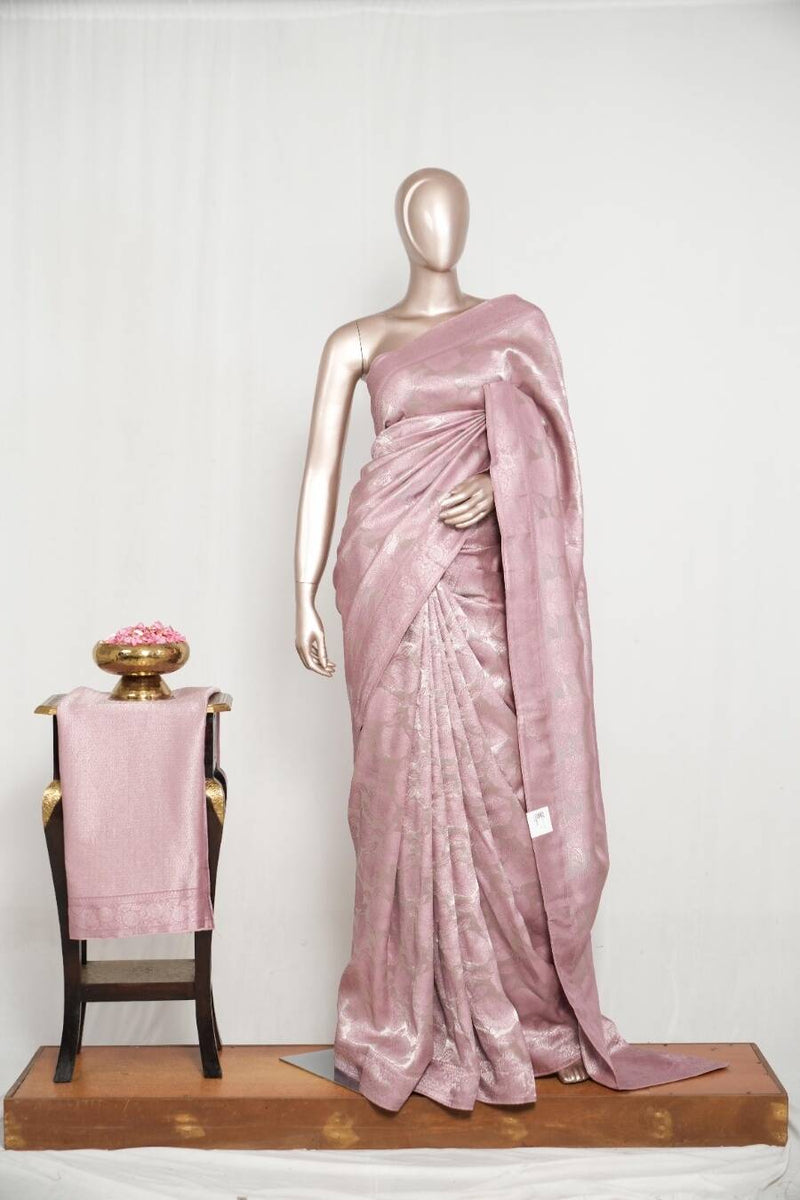 Soft Blush Pink Jacquard banarasi semi silk Saree SAN4553
