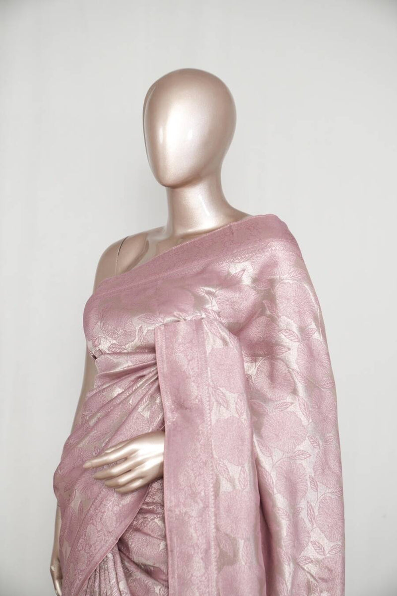 Soft Blush Pink Jacquard banarasi semi silk Saree SAN4553