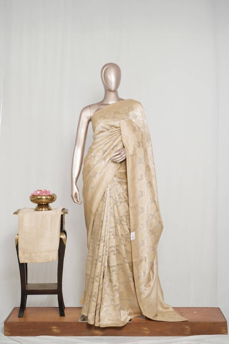 Light Golden Jacquard Banarasi semi silk Saree  SAN4550