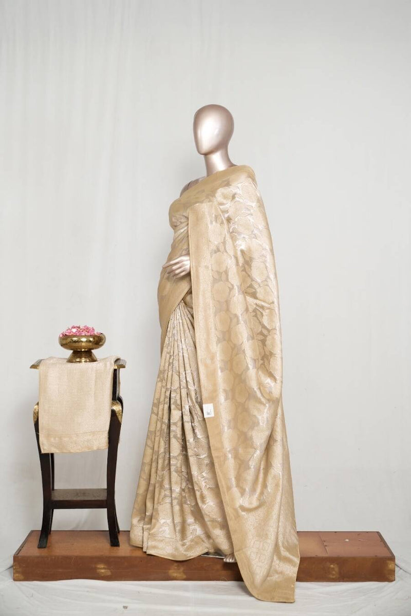 Light Golden Jacquard Banarasi semi silk Saree  SAN4550