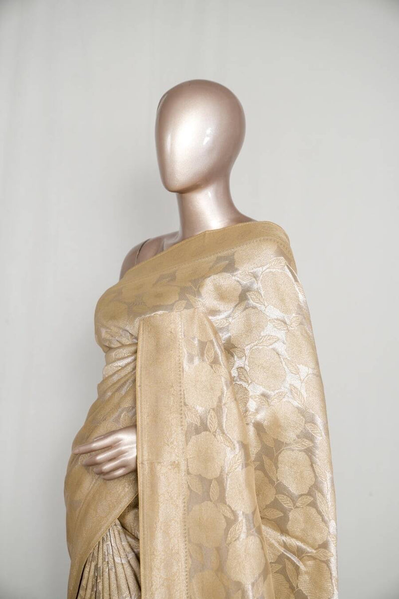 Light Golden Jacquard Banarasi semi silk Saree  SAN4550