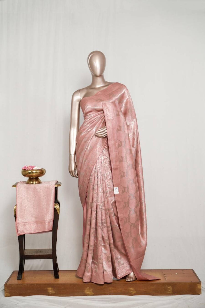 Peach  Jacquard banarasi semi silk Saree  SAN4552
