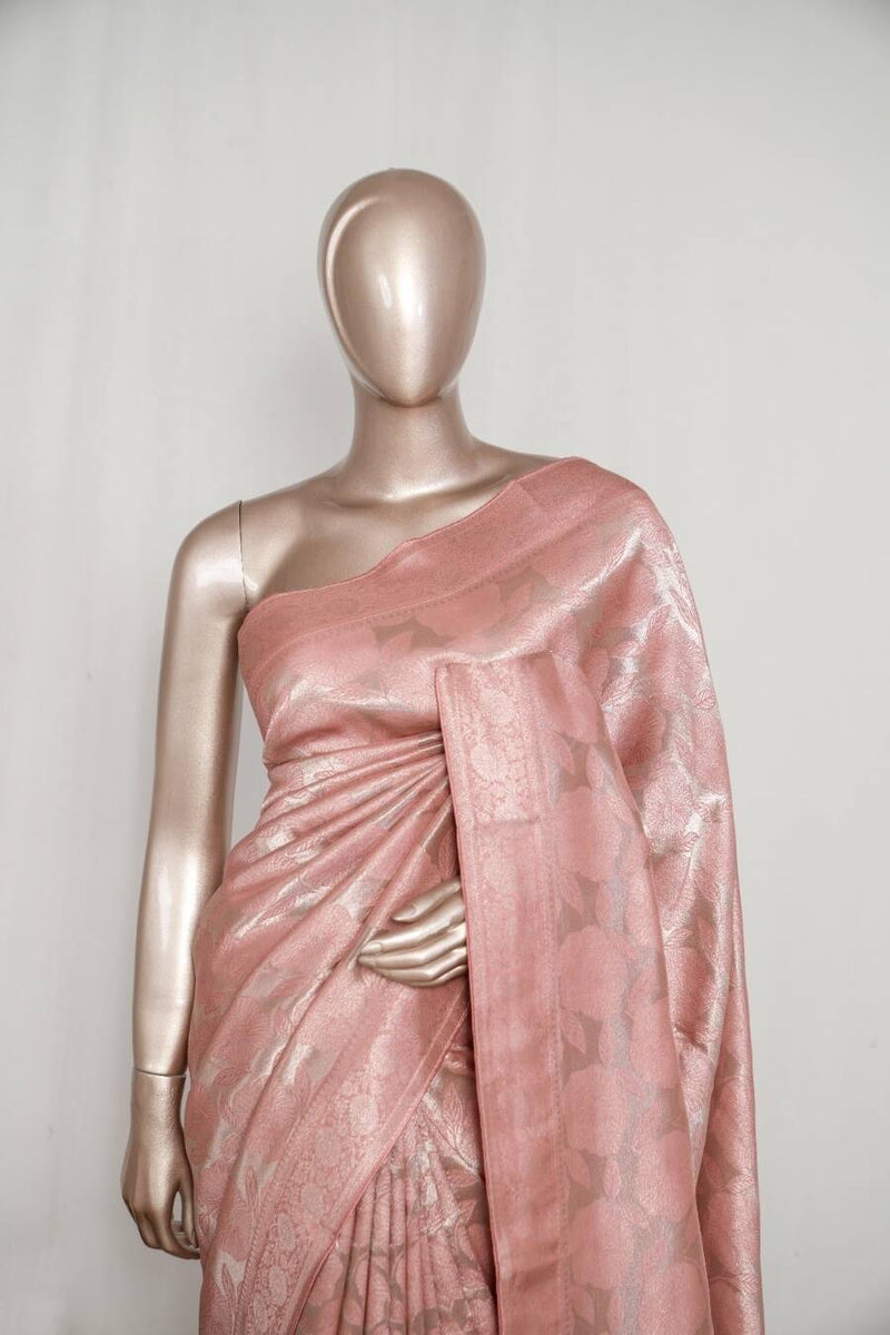 Peach  Jacquard banarasi semi silk Saree  SAN4552