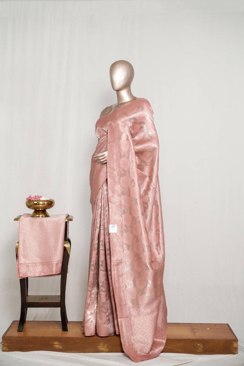 Peach  Jacquard banarasi semi silk Saree  SAN4552