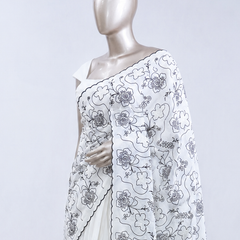 Floral embroidered raw cotton saree  SAN5546
