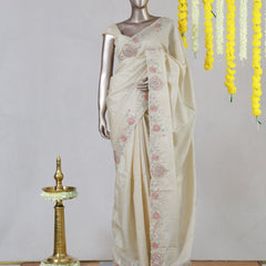 Ivory Blossom Embroidered Onam Saree