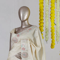 Ivory Blossom Embroidered Onam Saree