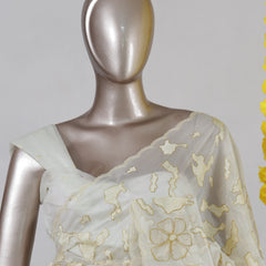 Off White Organza Appliqué Floral Embroidery Onam Saree