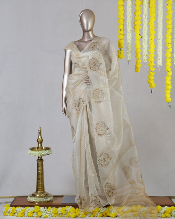 Premium Organza Embroidered Onam Saree