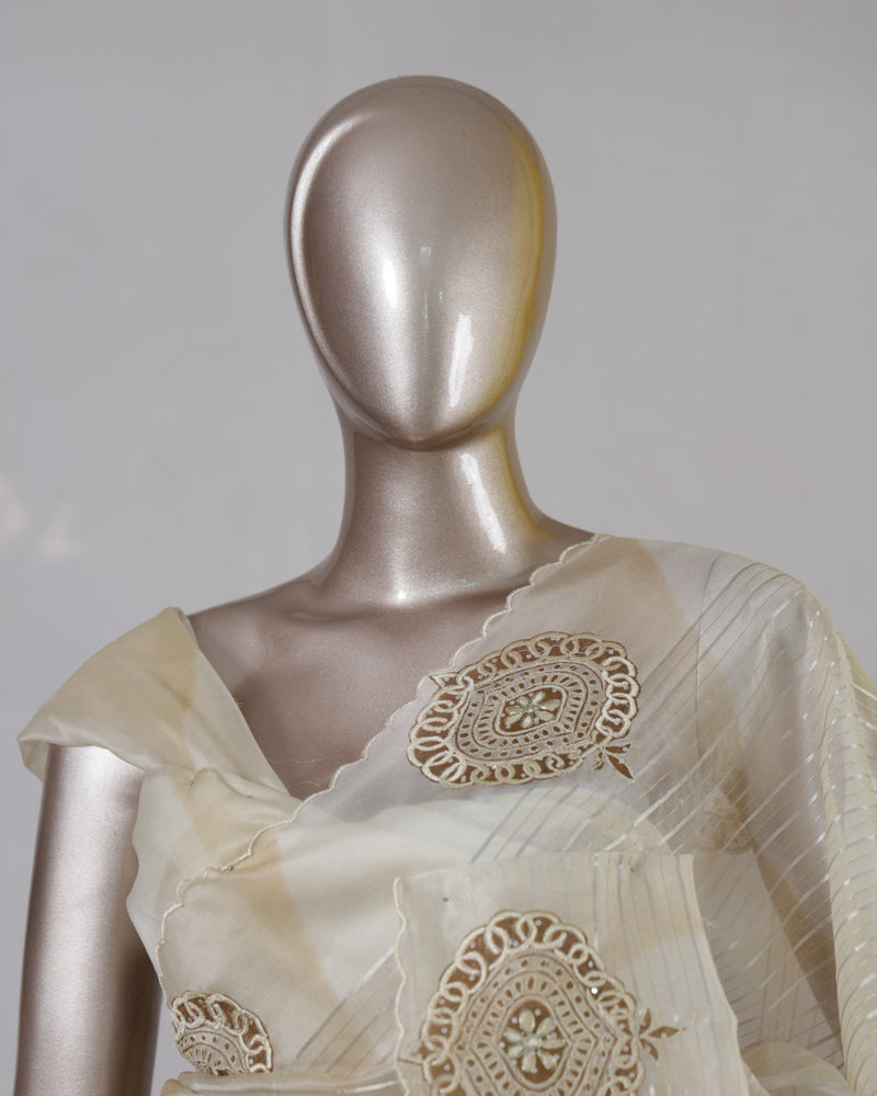 Premium Organza Embroidered Onam Saree