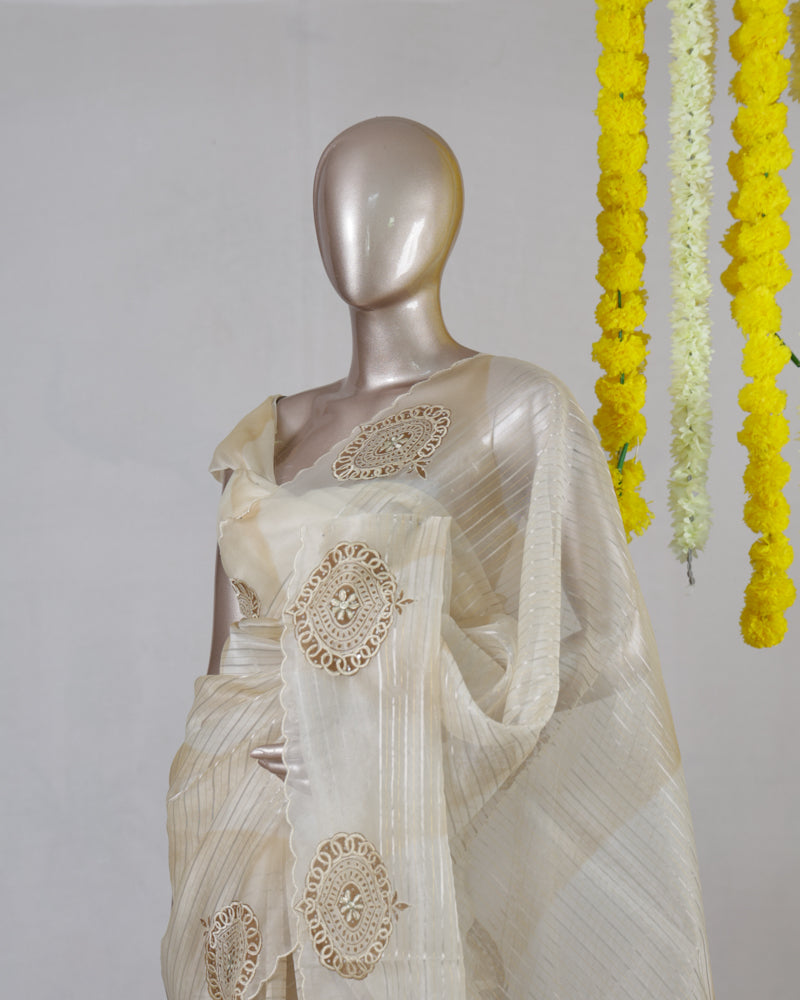 Premium Organza Embroidered Onam Saree