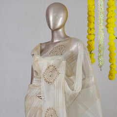 Premium Organza Embroidered Onam Saree