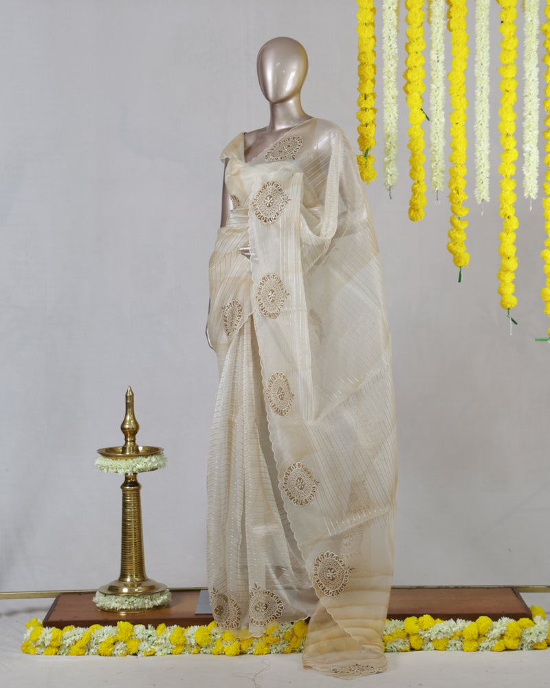 Premium Organza Embroidered Onam Saree