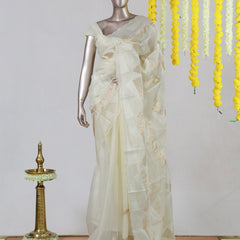 Ivory Geometric Patchwork Onam Saree