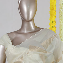 Ivory Geometric Patchwork Onam Saree
