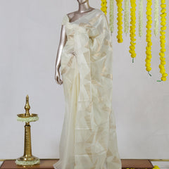 Ivory Geometric Patchwork Onam Saree