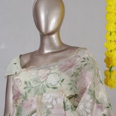 Ivory Pastel Floral Embroidered Saree