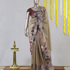 Premium Floral Embroidered Organza Onam Saree