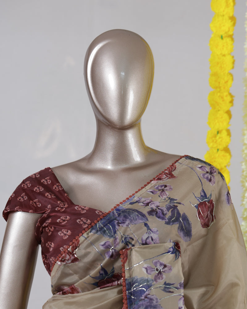 Premium Floral Embroidered Organza Onam Saree