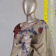Premium Floral Embroidered Organza Onam Saree