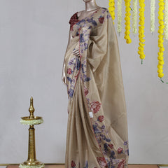 Premium Floral Embroidered Organza Onam Saree