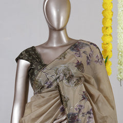 Beige Floral Paper Silk Saree