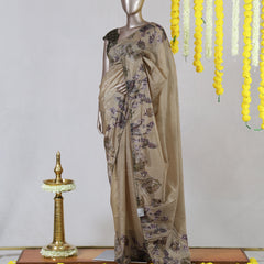 Beige Floral Paper Silk Saree