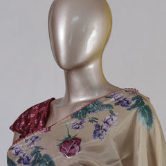 Beige Floral Printed Onam Saree