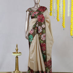 Ivory Floral Border Festive Saree