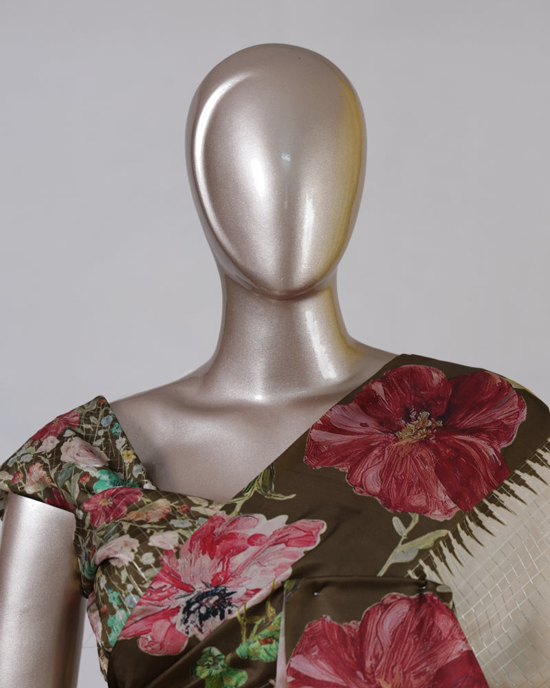 Ivory Floral Border Festive Saree