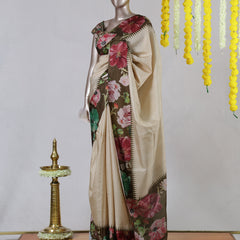 Ivory Floral Border Festive Saree