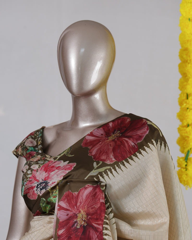 Ivory Floral Border Festive Saree