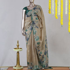 Ivory Floral Border Paper Silk Saree