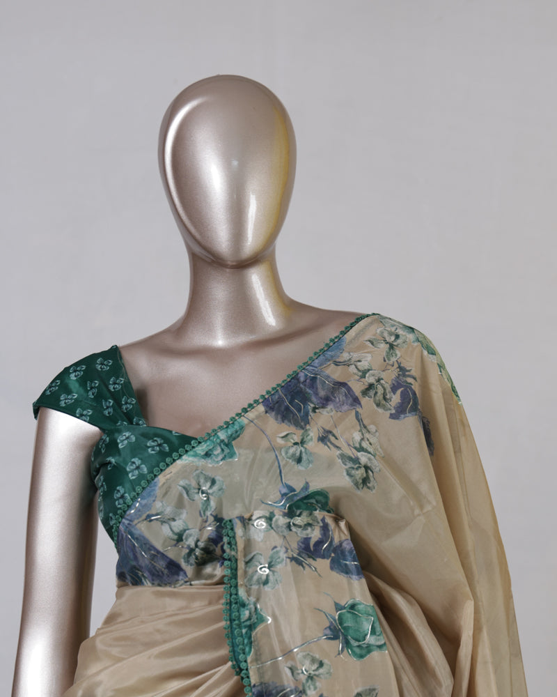 Ivory Floral Border Paper Silk Saree