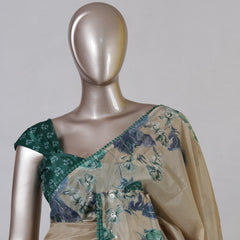 Ivory Floral Border Paper Silk Saree