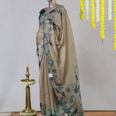 Ivory Floral Border Paper Silk Saree