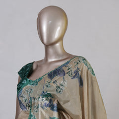 Ivory Floral Border Paper Silk Saree