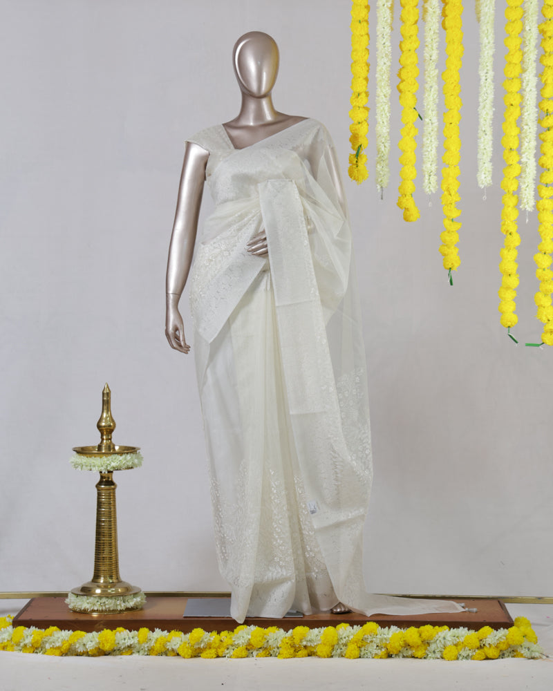 Ivory Chanderi Brocade Onam Saree