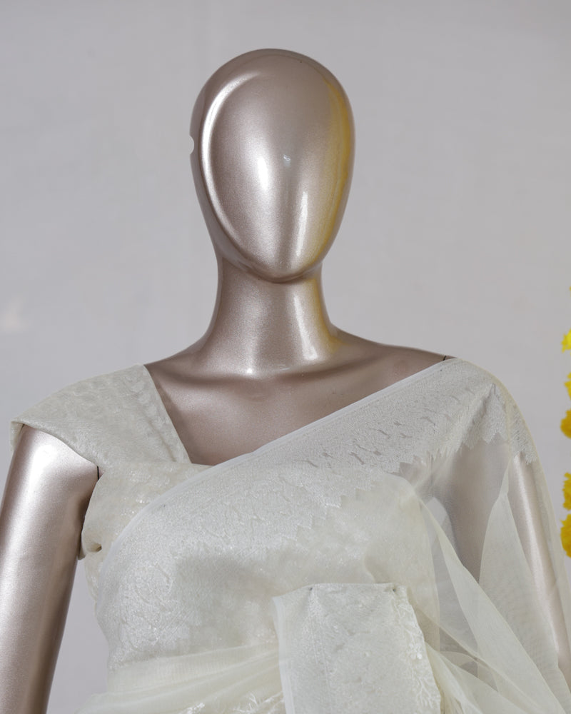 Ivory Chanderi Brocade Onam Saree