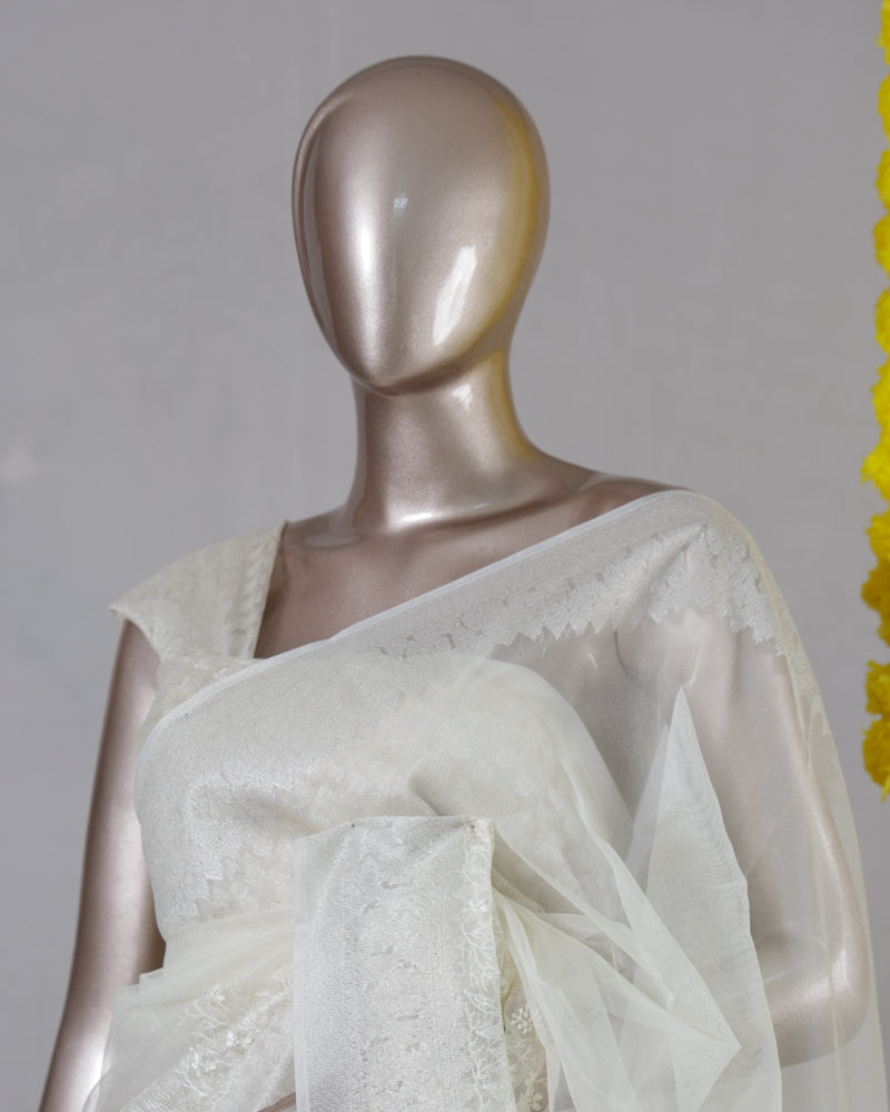 Ivory Chanderi Brocade Onam Saree